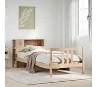 HaoChrymec Cama con Librería, de Madera Maciza de Pino, Diseño con Cabecero de Almacenamiento, Cama Individual Ideal para Dormitorios Juveniles o Infantiles, Color Natural, 75x190 cm