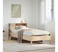 HaoChrymec Cama con Librería, Madera de Pino Maciza, Cabecero con Estantes de Almacenamiento, Cama Individual Ideal para Dormitorios Pequeños o Juveniles, Color Natural, 75x190 cm