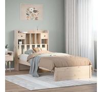HaoChrymec Cama con Librería, Madera de Pino Macizo, Cabecero con Estantes y Almacenamiento, Cama Individual Ideal para Dormitorios Juveniles o Espacios Pequeños, Color Natural, 75x190 cm