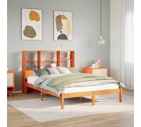 HaoChrymec Cama de Madera Maciza con Estante, Cabecero con Almacenamiento, Diseño Funcional, Cama Juvenil Ideal para Dormitorio Principal o Habitación Adolescente, Color Marrón Cera, 140x190 cm