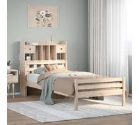 HaoChrymec Cama de Madera Maciza con Estantería, Cabecero con Almacenamiento, Cama Individual Ideal para Dormitorios Juveniles o Habitaciones Pequeñas, Color Natural de Pino, 100x200 cm