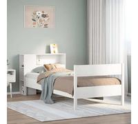 HaoChrymec Cama de Madera Maciza con Estantería, Cabecero Práctico con Almacenamiento, Cama Individual Ideal para Dormitorios Juveniles o Habitaciones Pequeñas, Color Blanco, 75x190 cm