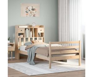 HaoChrymec Cama de Madera Maciza con Estantería, Cabecero Práctico con Almacenamiento, Cama Individual Ideal para Dormitorios Juveniles o Habitaciones Pequeñas, Color Natural de Pino, 100x200 cm