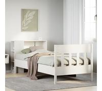 HaoChrymec Cama de Madera Maciza con Estantería, Diseño Funcional con Cabecero de Almacenamiento, Cama Individual Ideal para Dormitorios Juveniles o Habitaciones Pequeñas, Color Blanco, 75x190 cm