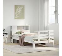 HaoChrymec Cama de Madera Maciza con Estantería, Diseño Funcional con Cabecero de Almacenamiento, Cama Individual Ideal para Dormitorios Juveniles o Habitaciones Pequeñas, Color Blanco, 75x190 cm