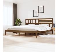 HaoChrymec Cama de Madera Maciza de Pino, Diseño Rústico con Cabecero, Cama Matrimonial Ideal para Dormitorio Principal o Habitación Matrimonio, Color Marrón Miel, 200x200 cm