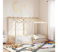 HaoChrymec Cama Infantil con Techo, de Madera Maciza de Pino, Diseño Moderno con Barandilla de Seguridad, Cama Infantil Ideal para Habitación Infantil o Juvenil, Color Natural, 90x200 cm