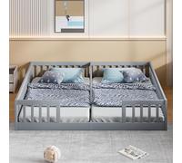 HaoChrymec Cama Infantil Doble De Pino con Barandilla y Estructura Baja, Sin Somier y Sin Colchón, Diseño Minimalista, Cama 90x200 para Dormitorio Infantil y Familia con Dos Niños, Gris, 90 x 200 cm