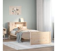 HaoChrymec Cama Librería con Estantería, Madera de Pino Macizo, Cabecero con Almacenamiento, Cama Infantil Ideal para Habitaciones Juveniles o Infantiles, Color Natural, 75x190 cm