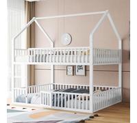 HaoChrymec Cama Litera Infantil de Metal, Cama Doble con Escalera y Diseño Loft, Cama Familiar para Niños, Área Inferior con Puerta Abatible, Dormitorio Juvenil, Blanco, 140 x 200 cm