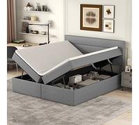 HaoChrymec Cama Tapizada 140 x 200 cm con Canapé Abatible y Gran Almacenaje, Cama Doble con Somier de Marco Metálico, Apertura Bilateral para Dormitorio y Apartamento, Gris, 140 x 200 cm