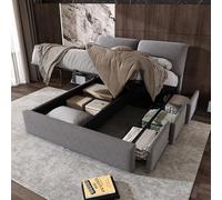 HaoChrymec Cama Tapizada de Terciopelo con Almacenaje Hidráulico y Tres Cajones, Cama con Somier y Cabecero Ajustable, Cama con Canapé para Dormitorio y Apartamento, Gris, 140 x 200 cm
