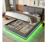 HaoChrymec Cama Tapizada de Terciopelo con Cabecero Ajustable en Altura, Cama con LED y USB Type C, Sistema Hidráulico con Almacenaje Bajo Somier, Ideal para Dormitorio y Hogar, Gray, 160 x 200 cm