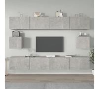 HaoChrymec Conjunto de 6 Muebles de TV de Madera con Puertas Prácticas, Amplio Almacenamiento, Adecuado para Salón y Dormitorio, Color Gris Hormigón, 100 x 30 x 30 cm y 30.5 x 30 x 30 cm