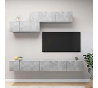 HaoChrymec Conjunto de 6 Piezas de Mueble para TV en Madera, Gran Almacenamiento y Diseño Moderno, Gris Hormigón, 3 x 60 x 30 x 30 cm, 1 x 30.5 x 30 x 60 cm y 2 x 100 x 30 x 30 cm