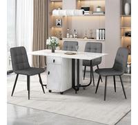 HaoChrymec Conjunto de Comedor con MDF, Mesa Plegable con 4 Sillas de Lino, Set de Cocina Moderno, Sillas Tapizadas con Respaldo, para Comedor y Cocina, Blanco, 150x80x76cm
