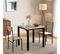 HaoChrymec Conjunto de Comedor con MDF y Metal, Diseño Compacto Ahorra Espacio, Mesa con 2 Sillas, Mesa Cocina Pequeña, para Balcón y Comedor y Salón, Color Natural, Set de 3