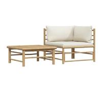 HaoChrymec Conjunto de Jardín 2 Piezas con Cojines, Material Bambú y Poliéster, Diseño Modular con Mesa Auxiliar, Conjunto Jardin Exterior,Color Blanco Crema, Sofá 70x70x60 cm + Mesa 65x65x30 cm