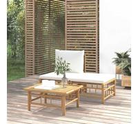 HaoChrymec Conjunto de Jardín 3 Piezas con Cojines, Material Bambú Natural, Diseño Modular y Cómodo, Conjunto Jardin Exterior, Sofa Exterior Jardin,Color Blanco Crema, Mesa 65x55x30 cm