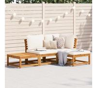 HaoChrymec Conjunto de Jardín 4 Piezas con Cojines, Madera Maciza de Acacia, Diseño Modular con Listones, Resistente a la Intemperie, Conjunto Jardin Exterior,Color Blanco Crema, Mesa 63x63x30 cm