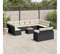 HaoChrymec Conjunto de Jardín de 13 Piezas con Cojines, Ratán Sintético Negro, Diseño Modular y Cómodo, Conjunto Jardin Exterior, Sofas Exteriores de Jardin, para Terraza o Patio, Color Negro