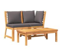 HaoChrymec Conjunto de Jardín de 3 Piezas, Madera de Acacia Maciza con Cojines, Diseño Vintage y Modular, Conjunto Jardin Exterior, Sofa Exterior Jardin, Color Gris Oscuro, Mesa 100x50x33 cm
