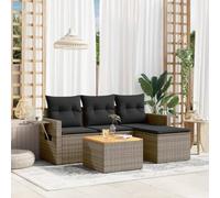 HaoChrymec Conjunto de Jardín de 5 Piezas con Cojines, Ratán Sintético Gris, Diseño Modular con Mesa Auxiliar, Resistente a la Intemperie, Conjunto Jardin Exterior, Color Gris, 55x62x69 cm