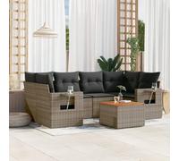 HaoChrymec Conjunto de Jardín de 7 Piezas con Cojines,Conjunto Jardin Exterior de Ratán Sintético,Diseño Modular con Mesa Auxiliar,Gris,Incluye 2 Esquineros + 2 Centrales + 2 con Reposabrazos + Mesa