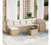 HaoChrymec Conjunto de Jardín de 8 Piezas, Ratán Sintético Beige con Cojines, Diseño Modular y Almacenamiento, Conjunto Jardin Exterior, Sofas Exteriores de Jardin, Incluye Mesa de Cristal Templado