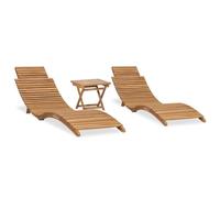 HaoChrymec Conjunto de Jardín Plegable 3 Piezas,Muebles Exterior de Madera de Teca Natural,Tumbonas Piscina y Mesa,Diseño Compacto y Duradero, Terraza,Jardín o Área de Playa,175 x 50 x 55 cm