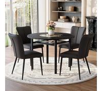 HaoChrymec Conjunto de Mesa Redonda con MDF y Cristal, Comedor y Salón, Negro, 5 Piezas
