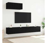 HaoChrymec Conjunto de Mueble de TV de Aglomerado con Montaje en Pared y Acabado Mate, Adecuado para Salón y Sala de Cine, Color Roble Negro, Juego de 3 Piezas