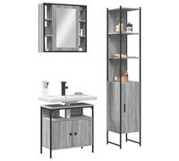 HaoChrymec Conjunto de Muebles de Baño 3 Piezas, Madera Sonoma Gris, Armario con Espejo, Mueble Auxiliar, Cajoneras Baño, para Baño, Dormitorio y Sala de Estar, 60 x 30 x 60 cm