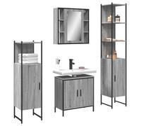 HaoChrymec Conjunto de Muebles de Baño 4 Piezas, Madera Sonoma Gris, Armario con Espejo, Mueble Auxiliar, Cajoneras de Baño, Ideal para Baño, Dormitorio y Sala de Estar, 60 x 30 x 60 cm