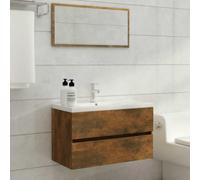 HaoChrymec Conjunto de Muebles de Baño de 2 Piezas en Madera de Roble Ahumado, Mueble de Lavabo con Espejo, Requiere Montaje, Ideal para Baño y Vestidor, Color Incienso, 80 x 38.5 x 45 cm