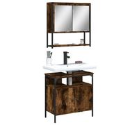 HaoChrymec Conjunto de Muebles de Baño de 2 Piezas, Madera de Roble Ahumado, Diseño Compacto, Mueble de Lavabo con Espejo, Armario de Baño, Mueble Auxiliar, para Baño y Aseo, 60x30x60 cm