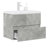 HaoChrymec Conjunto de Muebles de Baño de 2 Piezas, Madera Gris Hormigón, Lavabo Cerámico con Grifo, Armario Multiusos, Mueble Auxiliar Baño, Apto para Baño y Vestidor, 60 x 38.5 x 45 cm