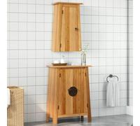HaoChrymec Conjunto de Muebles de Baño de 2 Piezas, Madera Maciza de Pino, Armario con Espejo, Mueble Auxiliar Baño, Cajoneras Baño, Armario Multiusos, Requiere Montaje, 59 x 32 x 80 cm