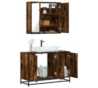HaoChrymec Conjunto de Muebles de Baño de 2 Piezas,Material a Base de Madera,Diseño con Cajoneras y Panel Superior,Mueble Auxiliar para Baño,Armario Multiusos,Roble Ahumado,90 x 33 x 60 cm