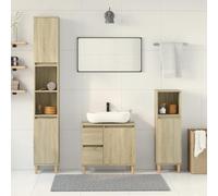 HaoChrymec Conjunto de Muebles de Baño de 3 Piezas en Madera de Roble Sonoma, Mueble Auxiliar de Baño, Armario Multiusos, Cajonera de Baño, para Baños y Vestidor, Color Roble Sonoma, 65 x 33 x 60 cm