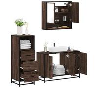 HaoChrymec Conjunto de Muebles de Baño de 3 Piezas,Madera con Aspecto de Roble Marrón,Mueble de Baño con Espejo,Armario Multiusos,Cajoneras,Dormitorio y Vestidor,65 x 20 x 60 cm