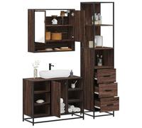 HaoChrymec Conjunto de Muebles de Baño de 3 Piezas, Madera con Aspecto Roble Marrón, Armario Espejo, Mueble Auxiliar de Baño, Cajonera para Baño, 65 x 20 x 60 cm, 80 x 33 x 60 cm, 35 x 37,5 x 166 cm