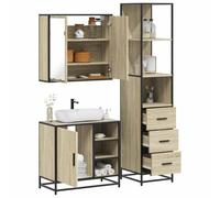 HaoChrymec Conjunto de Muebles de Baño de 3 Piezas, Madera Contrachapada, Diseño Roble Sonoma, Armario con Espejo, Mueble Auxiliar Baño, Cajoneras Baño, Requiere Montaje, 65 x 20 x 60 cm