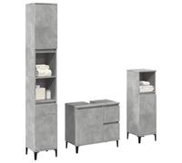 HaoChrymec Conjunto de Muebles de Baño de 3 Piezas,Madera de Ingeniería,Diseño Funcional,Armario Multiusos,1 Mueble de Lavabo y 2 Muebles de Baño,Oficina y Cocina,Gris Hormigón,65 x 33 x 60 cm