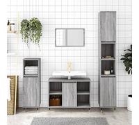 HaoChrymec Conjunto de Muebles de Baño de 3 Piezas,Madera de Ingeniería Sonoma Gris,Diseño Moderno,Mueble Auxiliar Baño,Armario de Baño con Patas de Hierro,Aseo y Dormitorio,80 x 33 x 60 cm