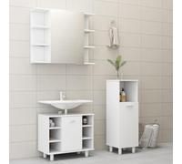 HaoChrymec Conjunto de Muebles de Baño de 3 Piezas, Madera de Panel Blanca, Armario con Espejo, Mueble Bajo y Mueble Intermedio, Ideal para Baños y Aseo, Color Blanco, 80 x 20.5 x 64 cm