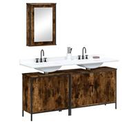 HaoChrymec Conjunto de Muebles de Baño de 3 Piezas,Madera de Roble Ahumado,Mueble Bajo Lavabo,Armario con Espejo,Mueble Auxiliar de Baño,Cajoneras para Baño,42 x 12 x 60 cm,80 x 30 x 60 cm