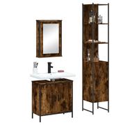 HaoChrymec Conjunto de Muebles de Baño de 3 Piezas, Madera de Roble Ahumado, Mueble con Espejo, Mueble de Lavabo y Armario Multiusos, para Baño y Dormitorio, 60 x 30 x 60 cm
