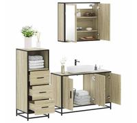 HaoChrymec Conjunto de Muebles de Baño de 3 Piezas,Madera,Diseño Industrial,Armario de Baño con Espejo,Mueble Auxiliar de Baño,Ideal para Baños,Dormitorios y Vestidores,Roble Sonoma,65 x 20 x 60 cm