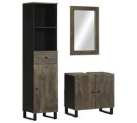 HaoChrymec Conjunto de Muebles de Baño de 3 Piezas, Madera Maciza de Mango, Diseño Elegante, Armario Multiusos, Mueble Auxiliar Baño, para Baño, Color Negro, 62 x 33 x 58 cm, 50 x 3 x 70 cm
